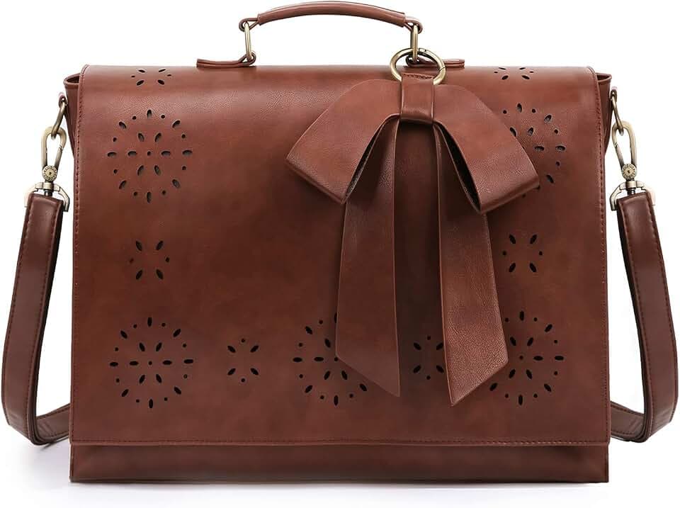 ECOSUSI Women's Briefcase Vegan Leather Laptop Bag for Work Shoulder Computer Satchel Bag with Detachable Bow