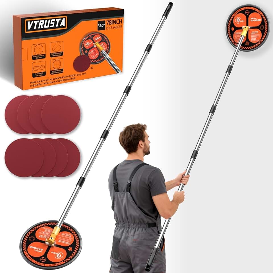 360° Wall Sander for Painting Prep, 78 inch Pole Sander for Drywall