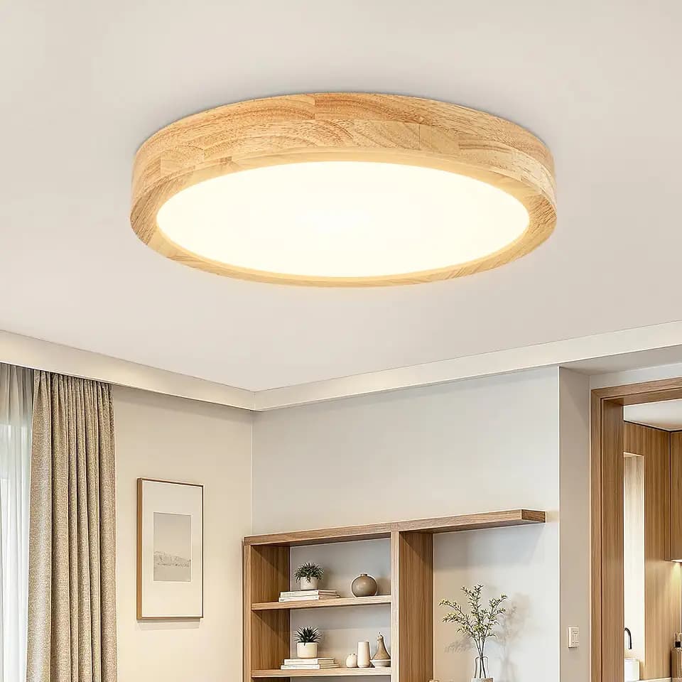 Kimjo 24W LED Deckenleuchte Holz, 30cm Moderne Rund Deckenlampe Wohnzimmer