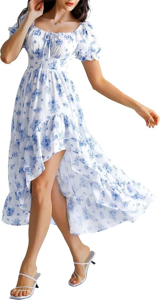 SCARLET DARKNESS Damen Viktorianisches Cottagecore Lang Blumen Sommerkleid