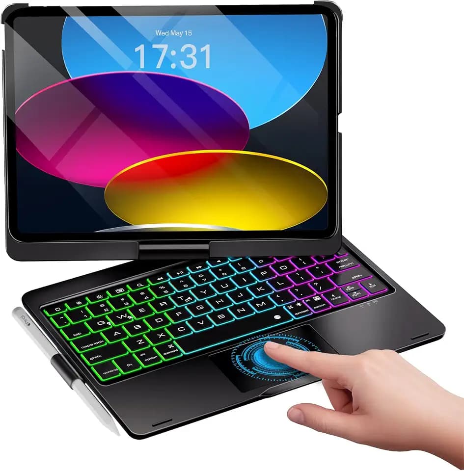 Baisla for iPad A16 11th/10th/Air 11 Keyboard Case, 360 Rotating,Black