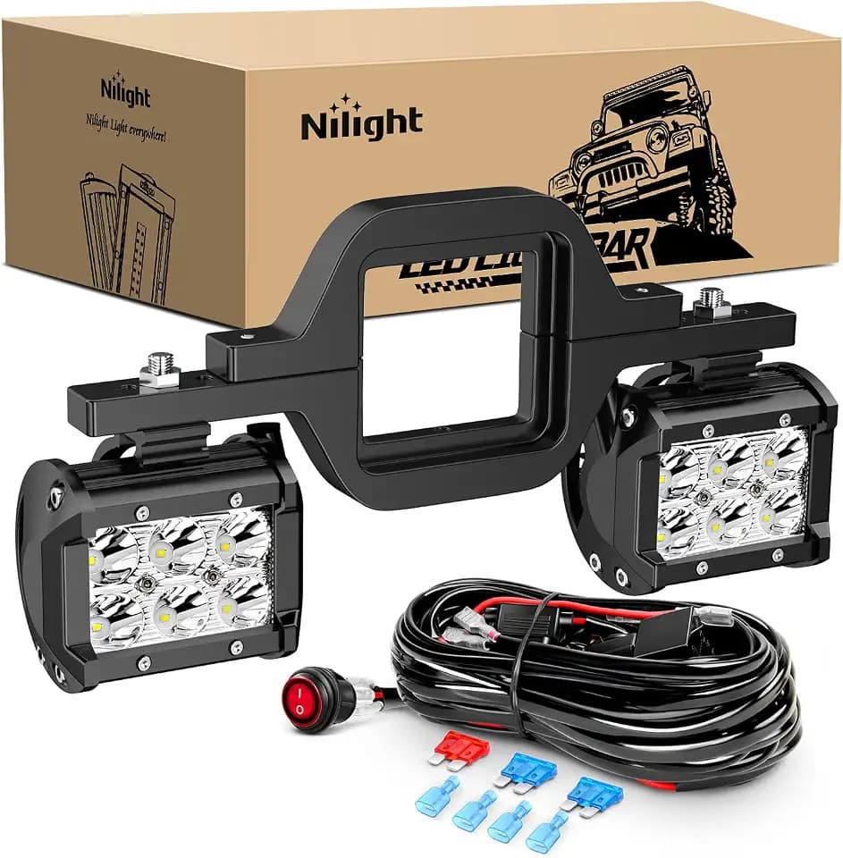 Nilight 2PCS 18W Spot Driving Fog Light Off Road Led Lights Bar 2" Tow Hitch Bracket with Wiring Harness Kit -2 Leads