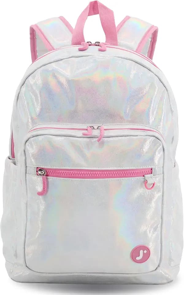 J World Zenpack Jr. Elementary School Backpack with Laptop Compartment. Travel Backpack for Kids Adults with Luggage Sleeve. Cute Bookbag for Girls Boys, Metallic Silver