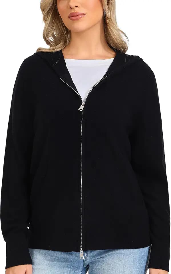 Damen 100% Merinowoll Sweatjacke mit Kapuze