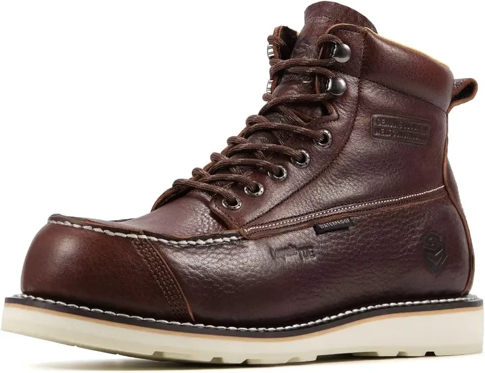 SUREWAY 6in Moc Toe Work Boots for Men, Wedge Sole