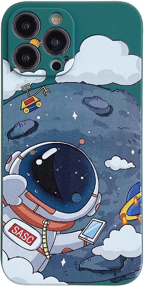 Yonds Queen for iPhone 12 mini Cute Case, Cool Cartoon Astronaut Planet Moon Space Design Stylish Soft TPU Bumper Shockproof Anti-Slip Protector Fashion Case (iPhone 12 mini, Vert Moon)