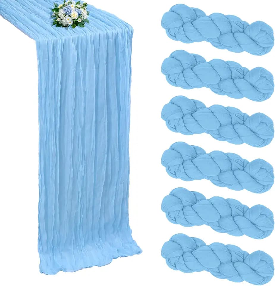 6 Pack Baby Blue Cheesecloth Table Runner 10Ft 23 x 120 Inch