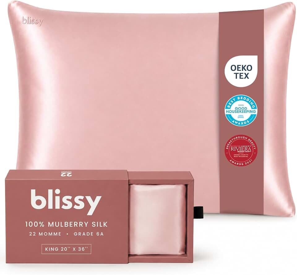 Blissy Seidenkissenbezug – 100% Reine Maulbeerseide – 22 Momme 6A hochwertige Fasern – Satin-Kissenbezug für Haar und Haut – regulär, Queen-Size- und King-Size-Seidenkissenbezug mit verstecktem