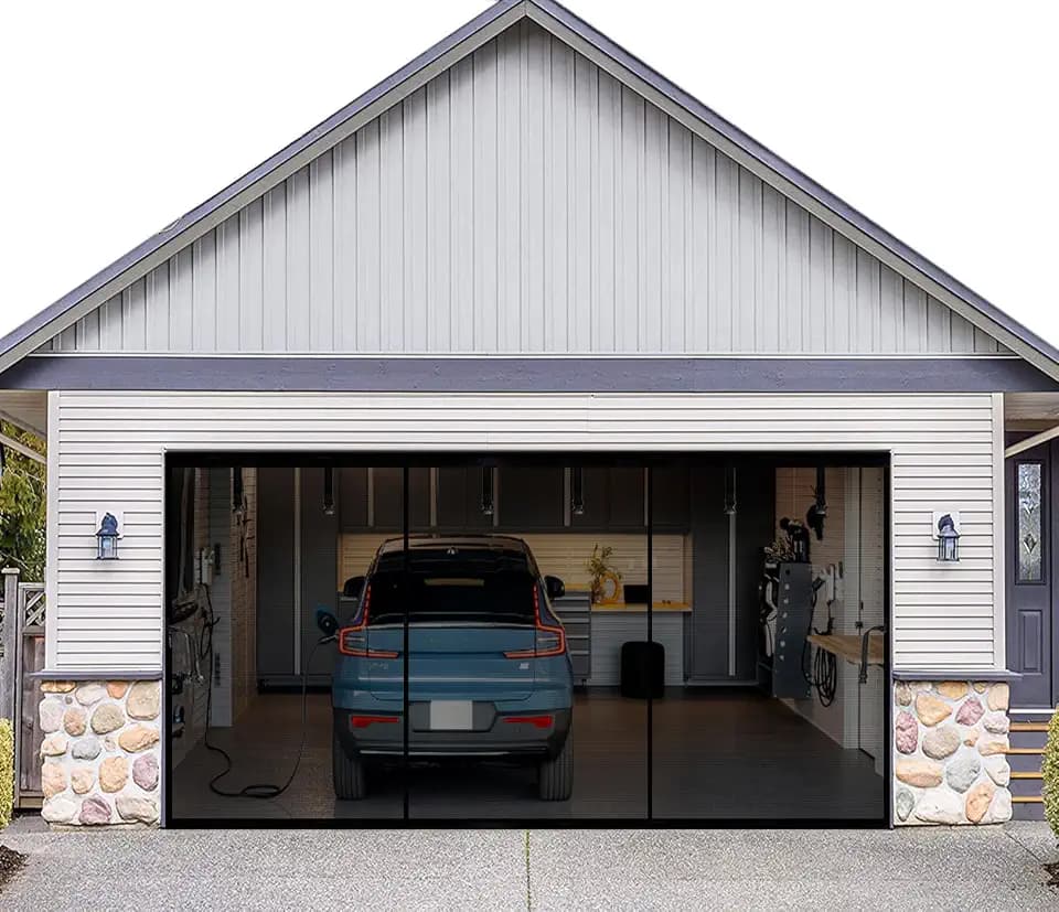 Magnetic Garage Door Net Screen Kit 19x9 FT - Heavy-Duty Fiberglass Mesh with Magnetic Closure for 2 Car Garage 19x9ft, Blocks Bugs & Enhances Privacy - Perfect for Porch Gym Barn Patio Use
