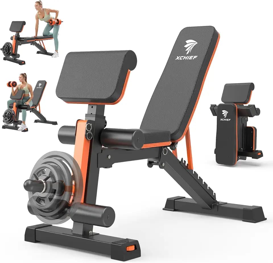 Adjustable Weight Bench - 1000LBS Capacity Heavy Duty Foldable Workout Bench for Full Body Exercise, Flat/Incline/Decline, Bench Press for Home Gym with Preacher Pad & Leg Extension