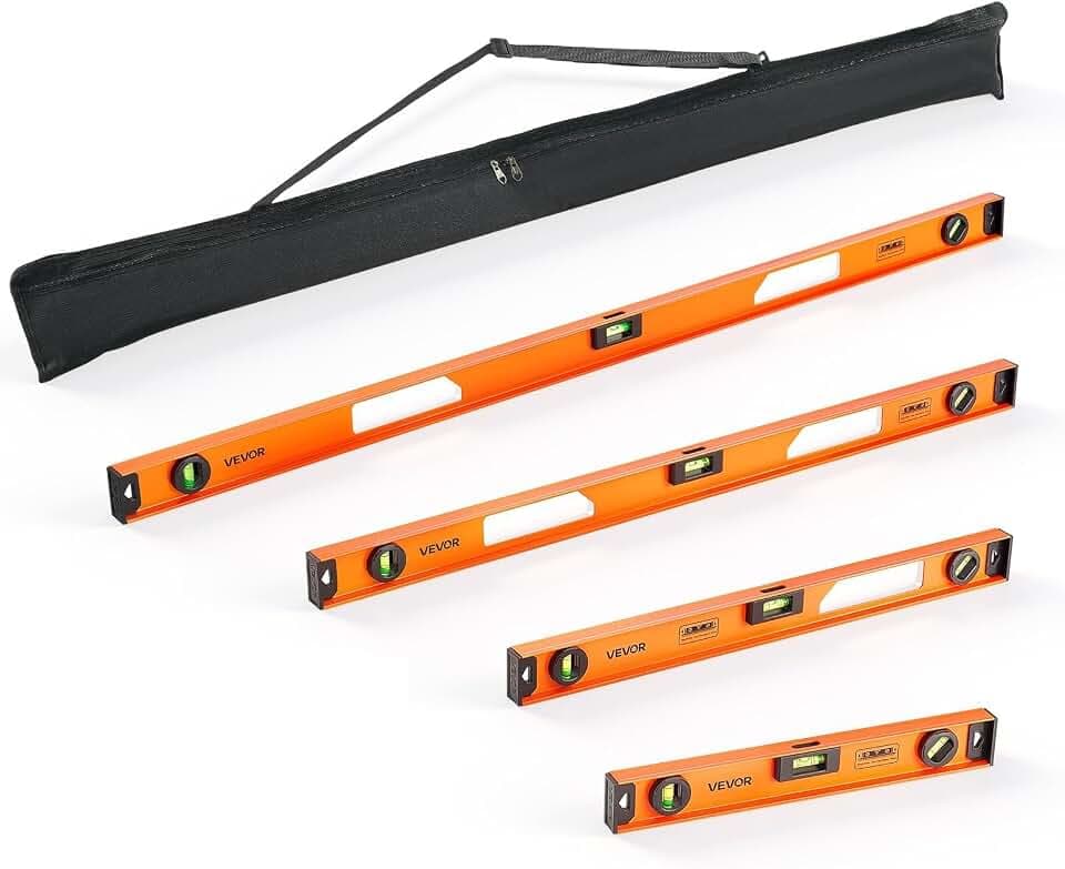 VEVOR 4 tlg. Wasserwaage Set, 40/60/90/120cm Richtwaage mit 3 Libellen 90°/45°/0° & 0,5mm/m Genauigkeit, Maurerwaage Meganetisch mit Aufhängeloch, Stoßfestes Messwerkzeug für Baustelle Hausrenovierung