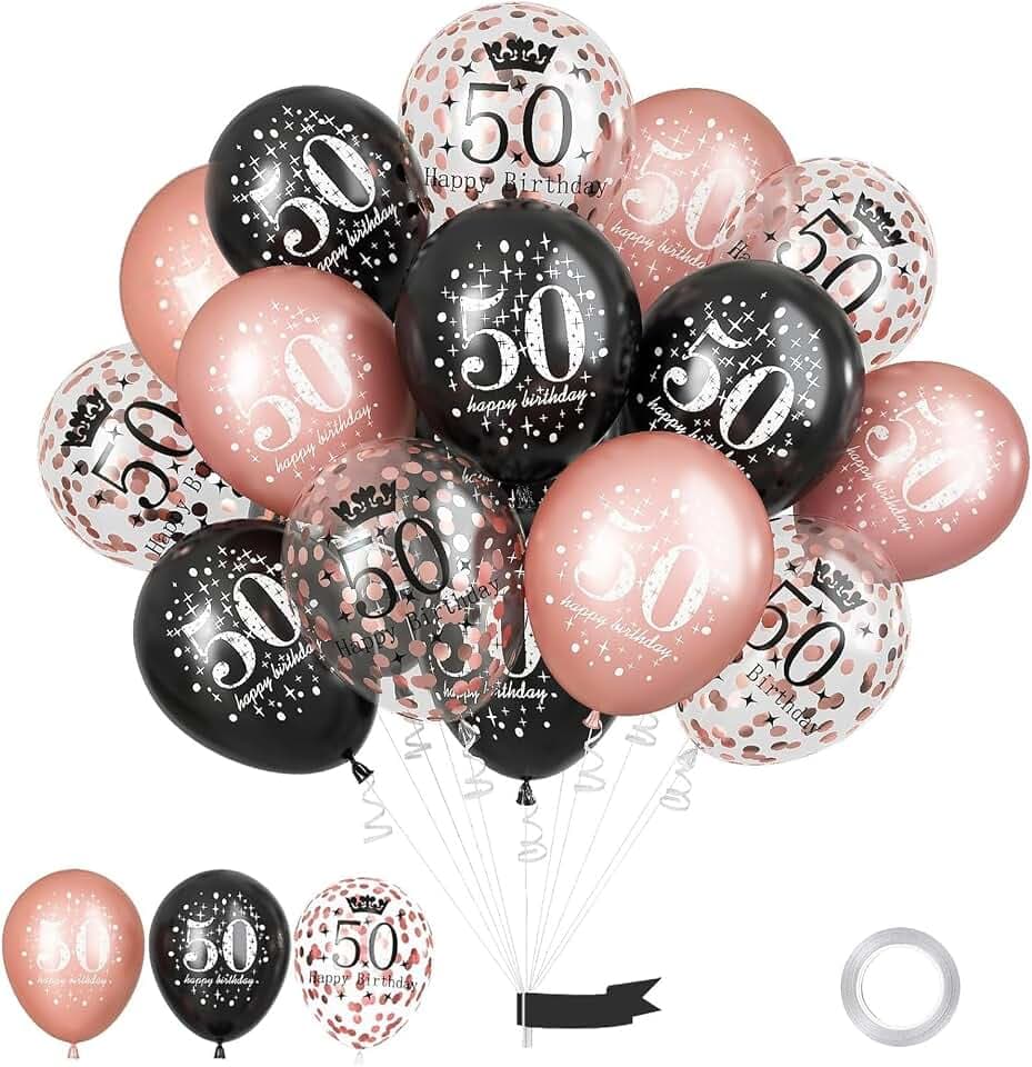 GoldRock Luftballon 50 Geburtstag Deko,Deko 50 Geburtstage Frau Mann Schwarz Roségold,15 Stk Luftballons 50 Geburtstag Männer Frauen,Geburtstagsdeko 50 Jahre Geburtstagsfeier,Ballons Happy Birthday 50