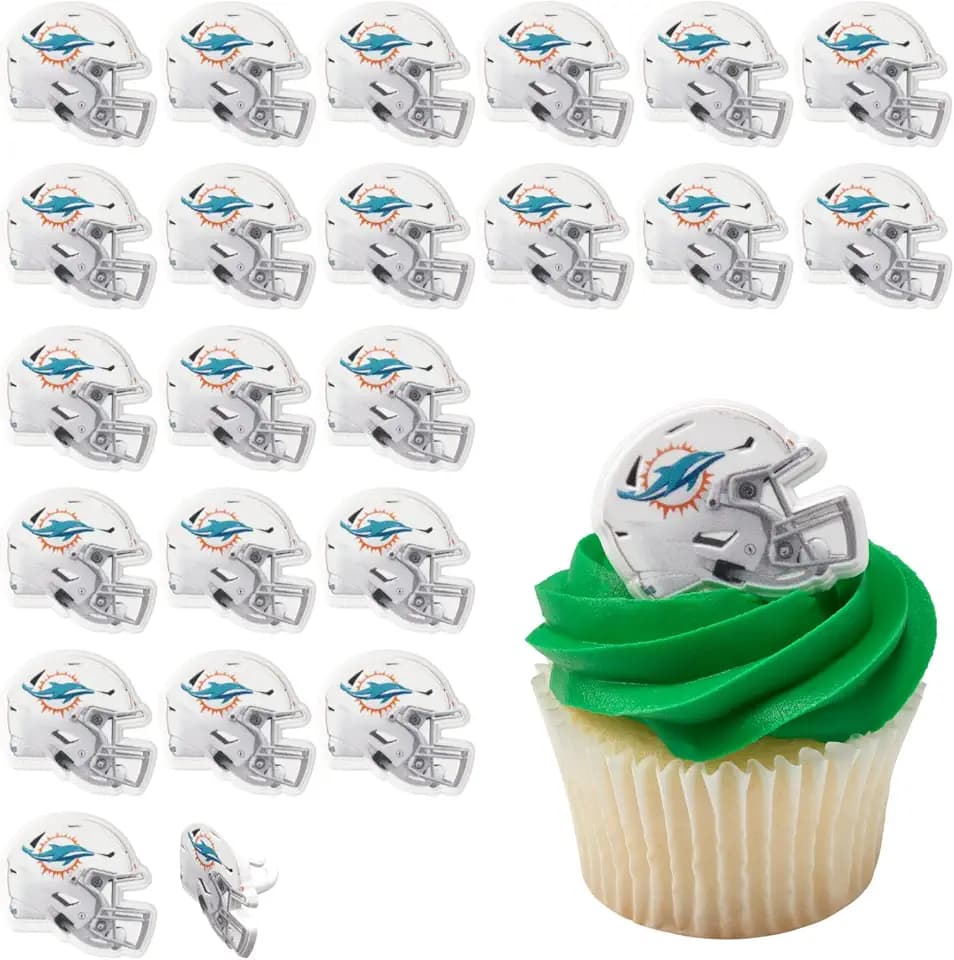 NFL Miami Dolphins Football Helmet Cupcake Decoration Toppers | 24 Pack