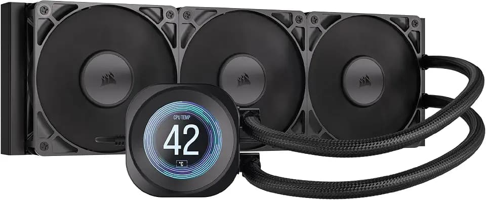 CORSAIR Nautilus 360 RS LCD Liquid CPU Cooler – 2.1" IPS LCD Screen, 360mm AIO, Low-Noise, Daisy-Chain, Intel LGA 1851/1700, AMD AM5/AM4 – 3X RS120 Fans Included – Black