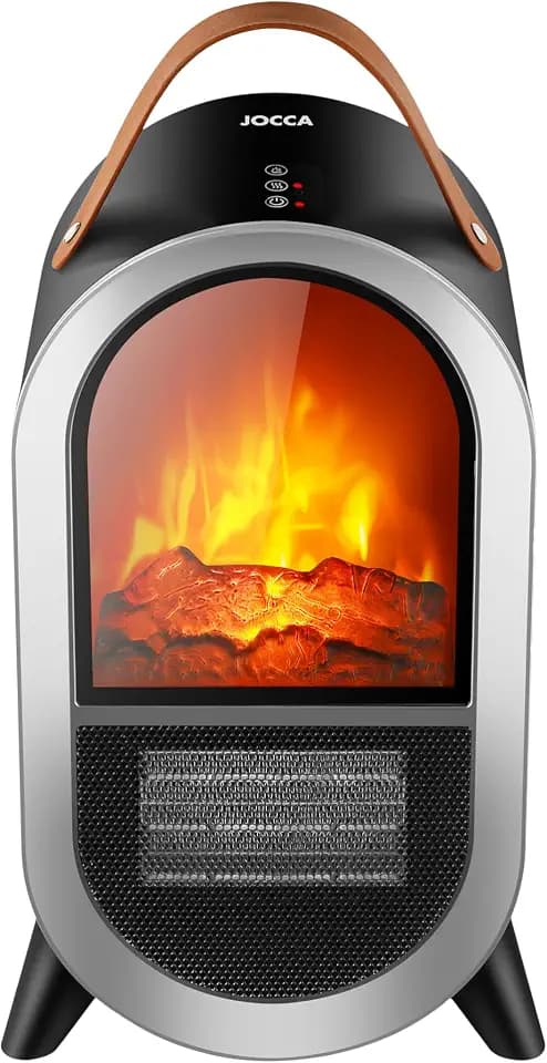 JOCCA - Keramik-Kaminheizer, 1500 W, tragbar, mit realistischem Flammeneffekt, 2 Heizstufen, einstellbarem Thermostat, Sicherheitsschutz und Tragegriff