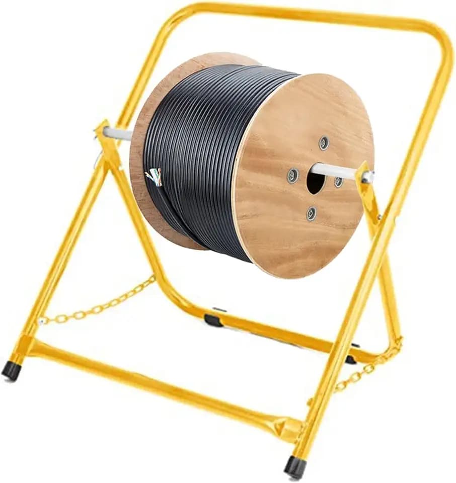 AdirPro Single Axle Cable Reel Caddy | Industrial Steel Wire Dispenser with Adjustable Spindle | Holds Reels Up to 20 in Diameter & 100 lb | Portable Design | Yellow