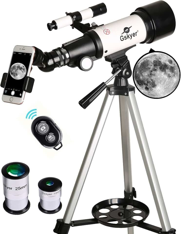 Gskyer Teleskop, 70 mm Öffnung 400 AZ-Mount Astronomisches Refraktions für Kinder und Anfänger- Reiseteleskop Erwachsene, D-70400