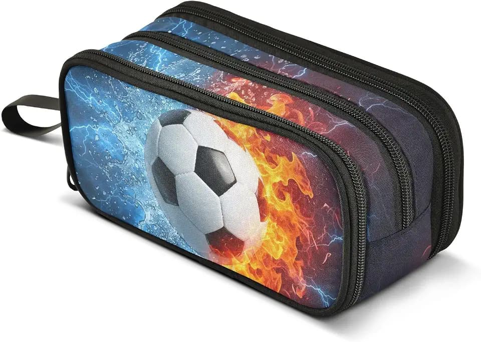 Soccer Football Ball Pencil Case Box Boys Girls Large Pencil Pouch with Zipper Compartments Big Capacity Stationery Pen Bag Organizer for Kids Teens Adults School Office