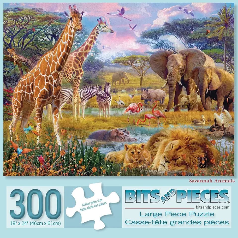 Bits and Pieces Jigsaw Puzzles for Adults 300 Pieces - Savannah Animals