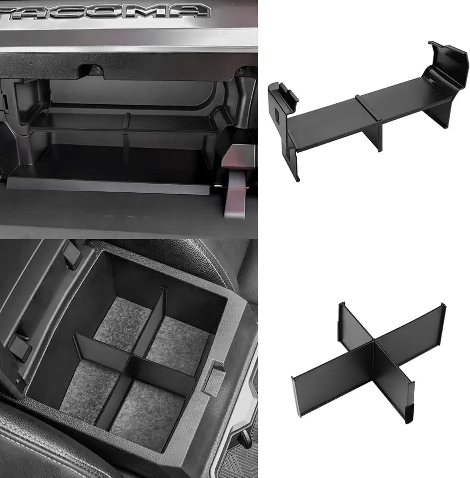 Autorder 2PCS Center Console Organizer for Toyota Tacoma 2024-2026/4Runner 2025-2026 Accessories Multi-Grid Glove Box Organizer for Tacoma/4Runner Armrest Storage Divider Insert Tray