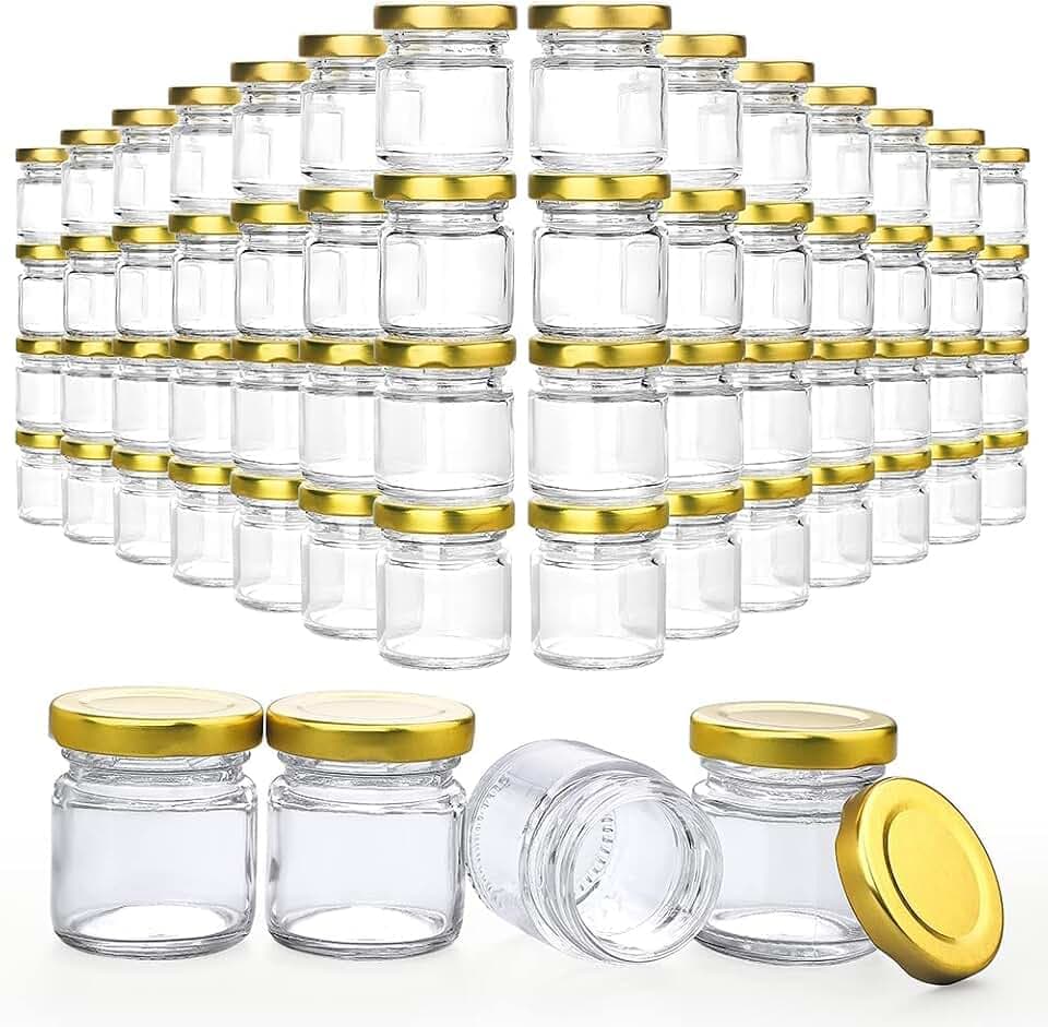 1.5oz Small Glass Jars with Lids, 60 Pcs Mini Honey Jars for Sample, Favors