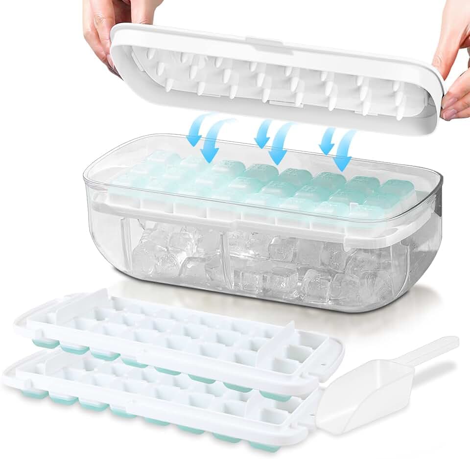 Eiswürfelform mit Deckel, Silikon Eiswürfelbehälter, 48 Stück Eiswürfel, Weiß Ice Cube Tray