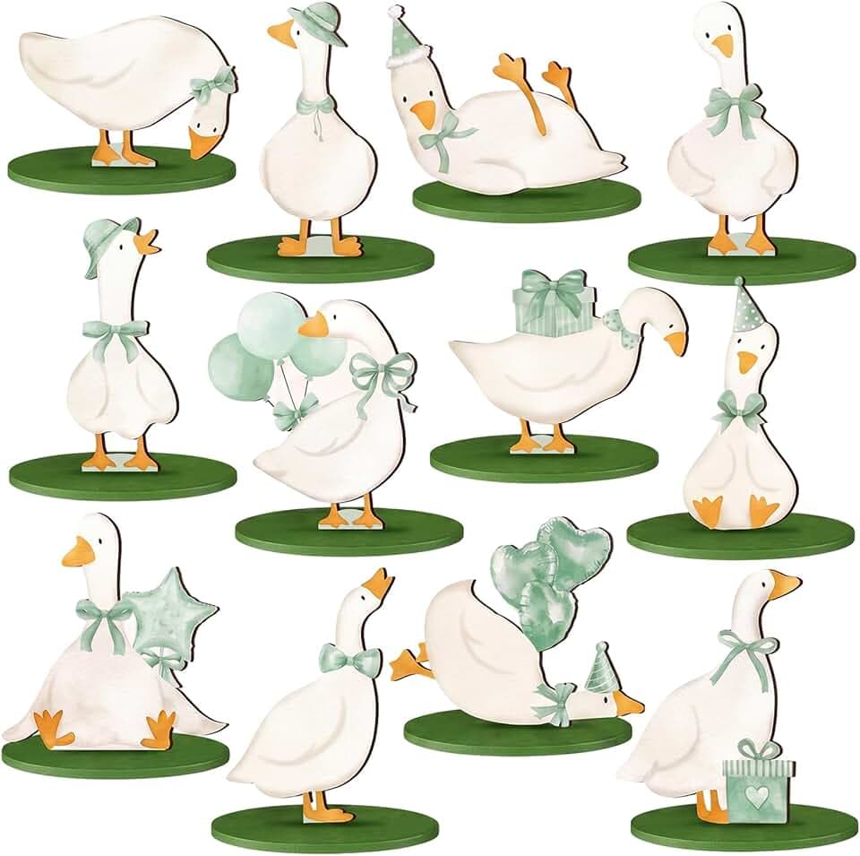 Wesiti 12 Pcs Silly Goose Birthday Party Decoration Wooden Sage Green Bow Silly Goose Birthday Table Centerpiece Shower Decor Funny Table Decoration Gift for Sage Green Party Favor Desk Tiered Tray
