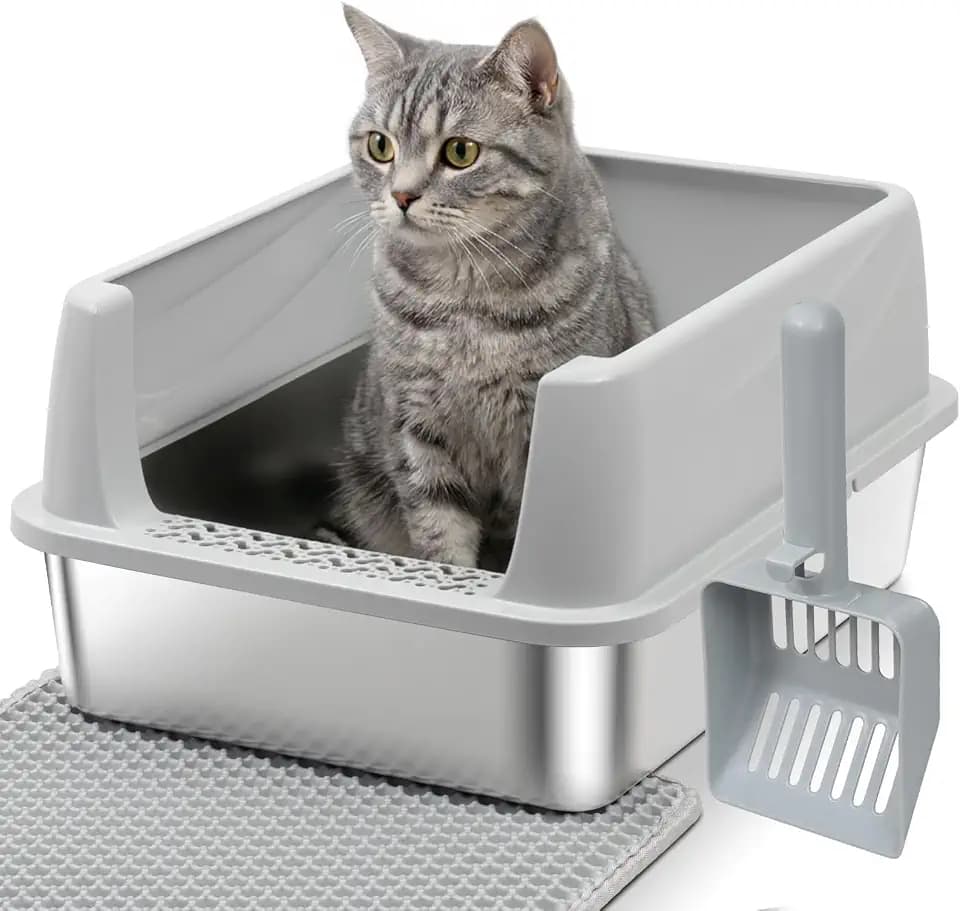 Stainless Steel Litter Box with Lid,Kitten Litterbox for Small Cats