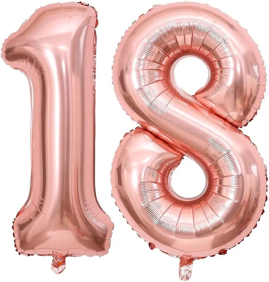 Rose Gold 18 Number Balloons, 40 Inch Giant Number 18 Balloons Foil Mylar Helium Rose Gold Number Balloons for 18th Birthday Party Supplies Anniversary Event Celebration Decorations