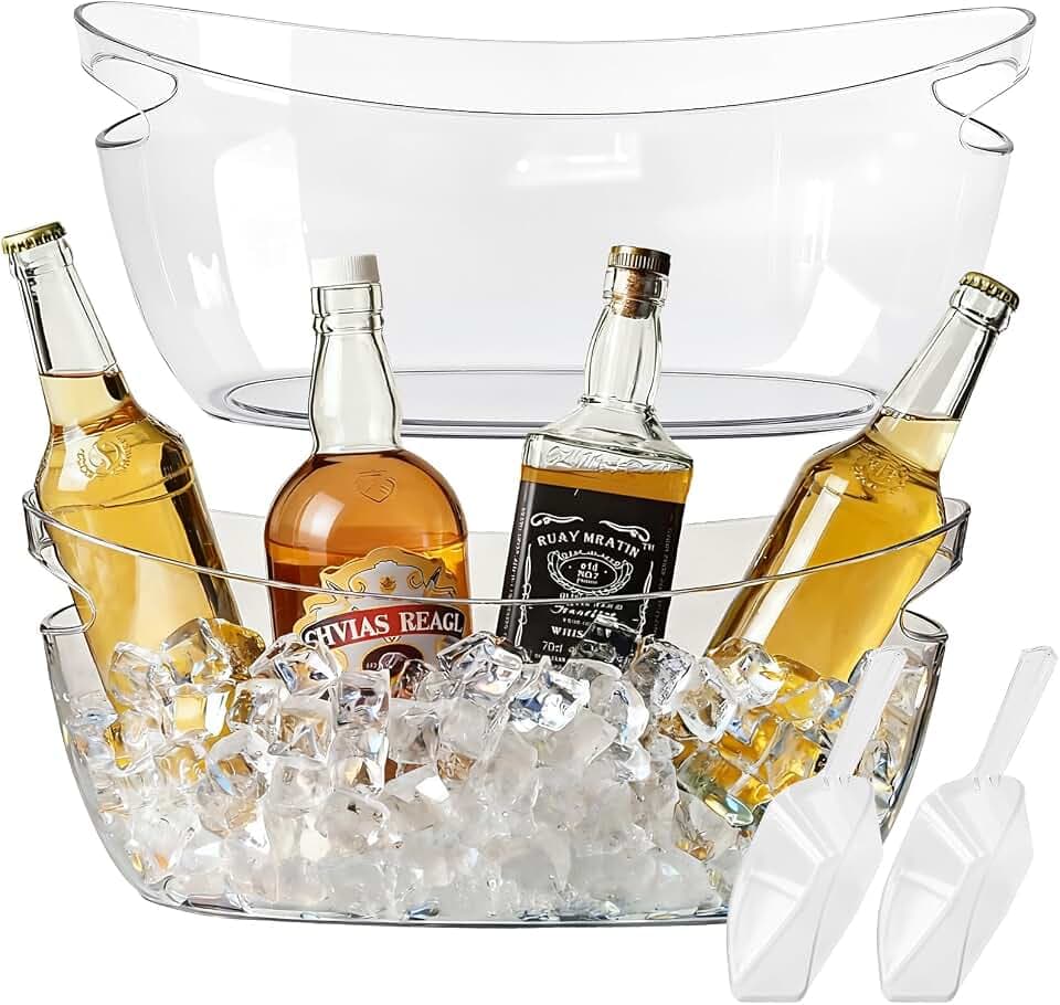 2 Pack Clear Acrylic Ice Buckets, 5.5L Mimosa Bar Beverage Tubs with Scoops