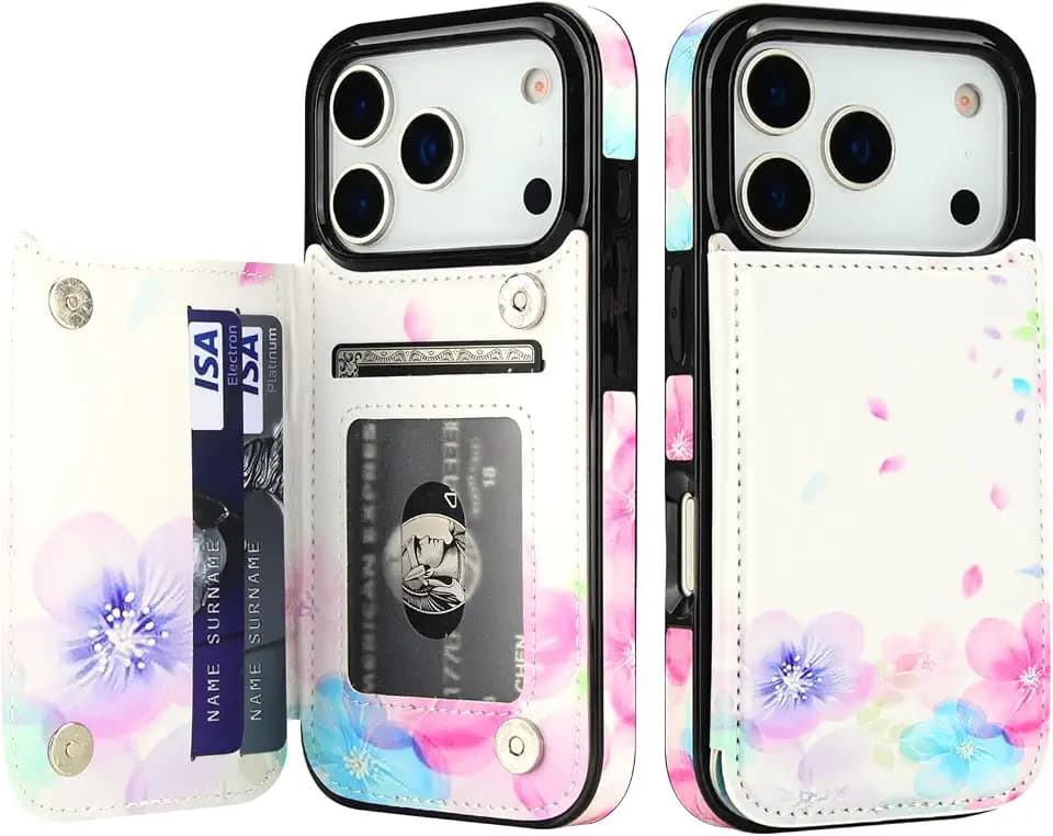 HAOPINSH Wallet Case Card Holder for iPhone 18 Pro & 17 Pro, Pale Flower