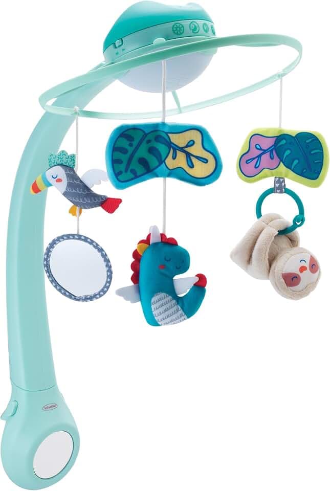 Infantino 3-in-1 Projektor Musik-Mobile, Umwandelbares Mobile, Lichtprojektor für Tisch & Kinderbett mit Weckmodus zur Tageslichtsimulation, Inkl. 6 Melodien & 4 Naturgeräuschen, Blau