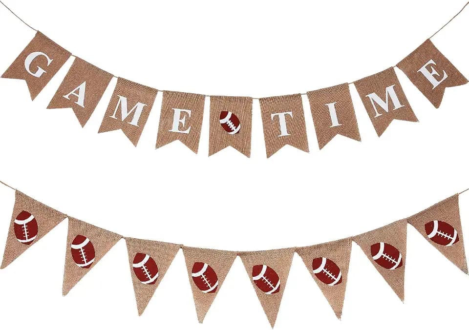 Boao 2 Pieces Burlap Football Banner 11.5 ft Game Time Pennant Flags