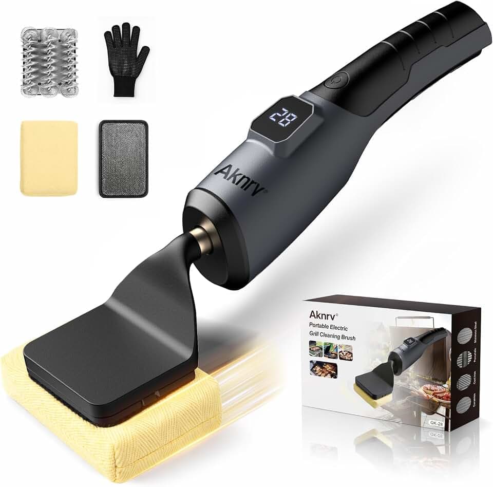 Electric Grill Brush - Bristle Free Grill Brush for Outdoor Grill, Cordless BBQ Grill Cleaner with 3 Heads, Rechargeable 240 Mins Runtime Barbecue Grill Cleaning Brush (Gray)