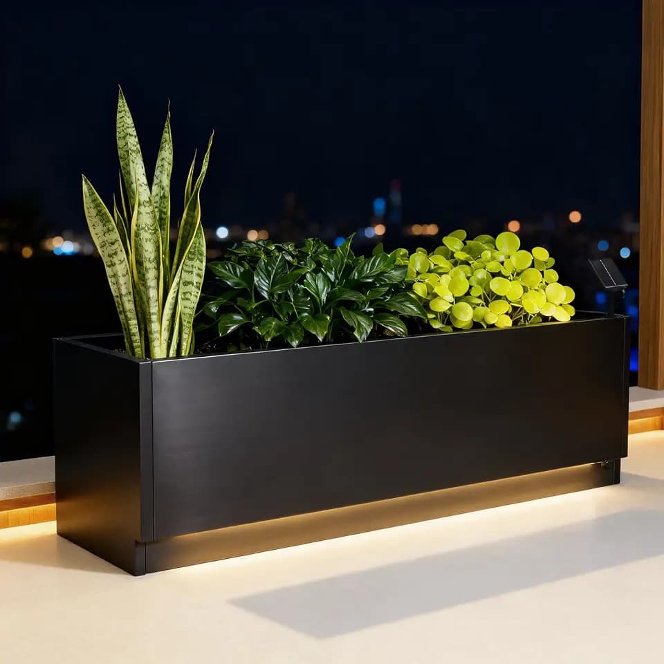 Garvee 47x16in Black Metal LED Planter Box, Raised Garden Bed