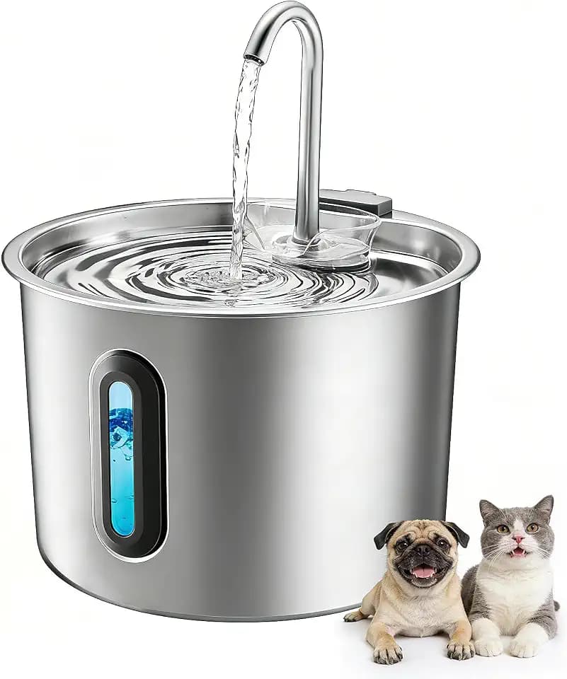 Rever Katzenbrunnen Edelstahl 2,2L, Leise, Mehrstufiges Filtersystem