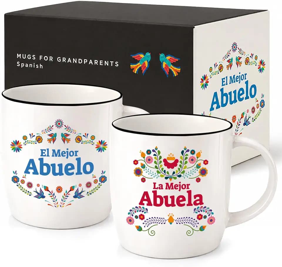 Triple Gifffted La Mejor Abuela and Abuelo Coffee Mugs Set in Spanish, 13oz