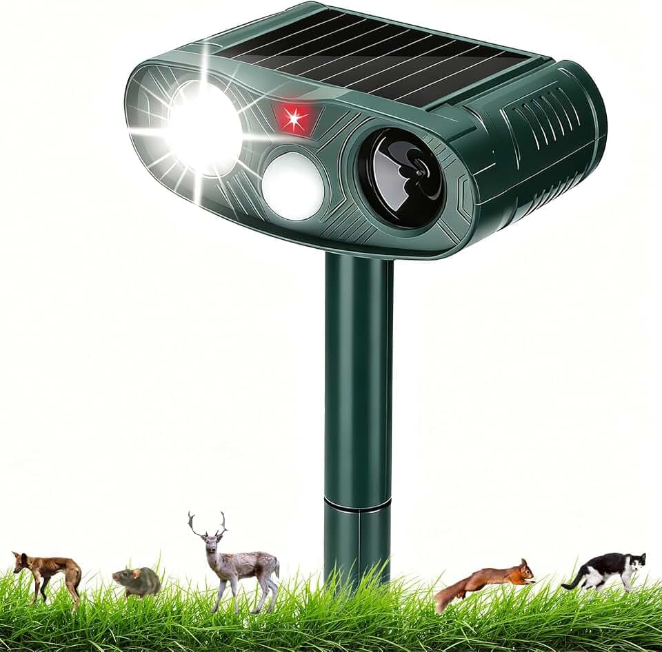 Katzenschreck, Ultraschall, Katzenschreck, Solar & Tierabwehr, IP68, wasserdicht, Katzenschreck, für den Außenbereich, mit LED-Bewegungsmelder, für Garten, Hof, Katzen, Hunde, Vögel, Füchse, Ratten