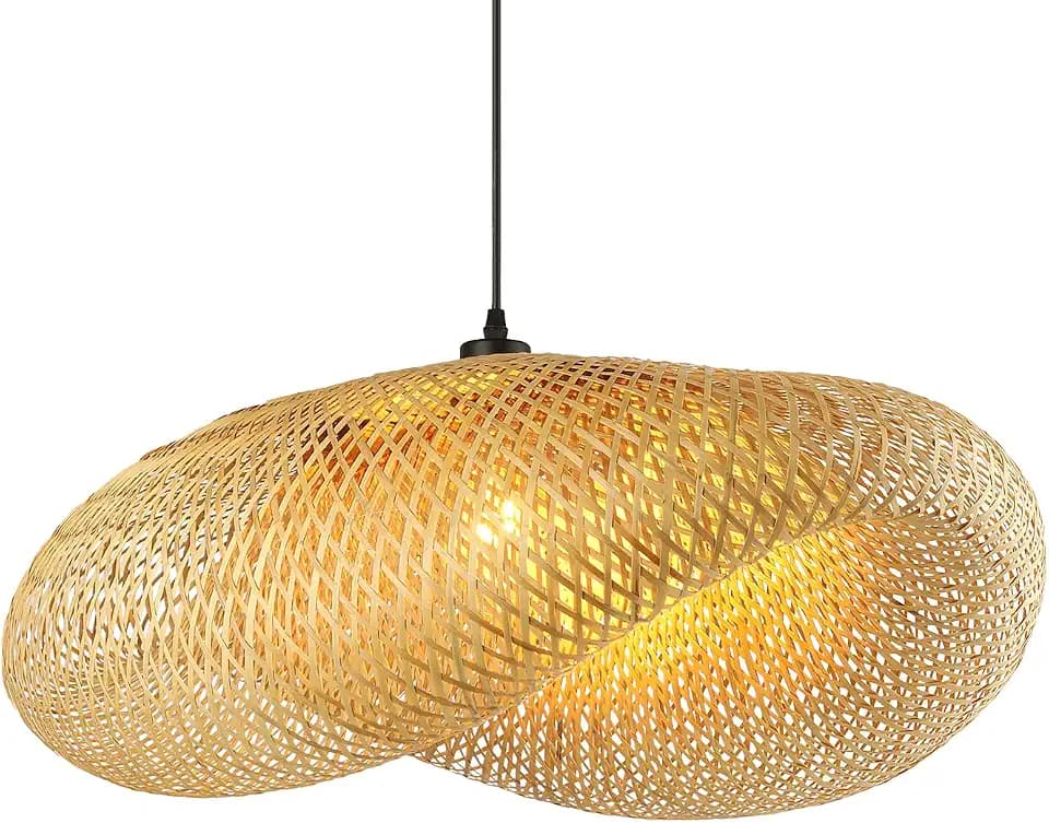 Boho HäNgelampe Wohnzimmer, KreativitäTshut E27 Rattan Schlafzimmerlampe HäNgend, Retro-Lichtstroh Lampe Esstisch, Weben Pendelleuchte Vintage, FüR Esszimmer, Teestube, Wohnzimmer, 60 Cm