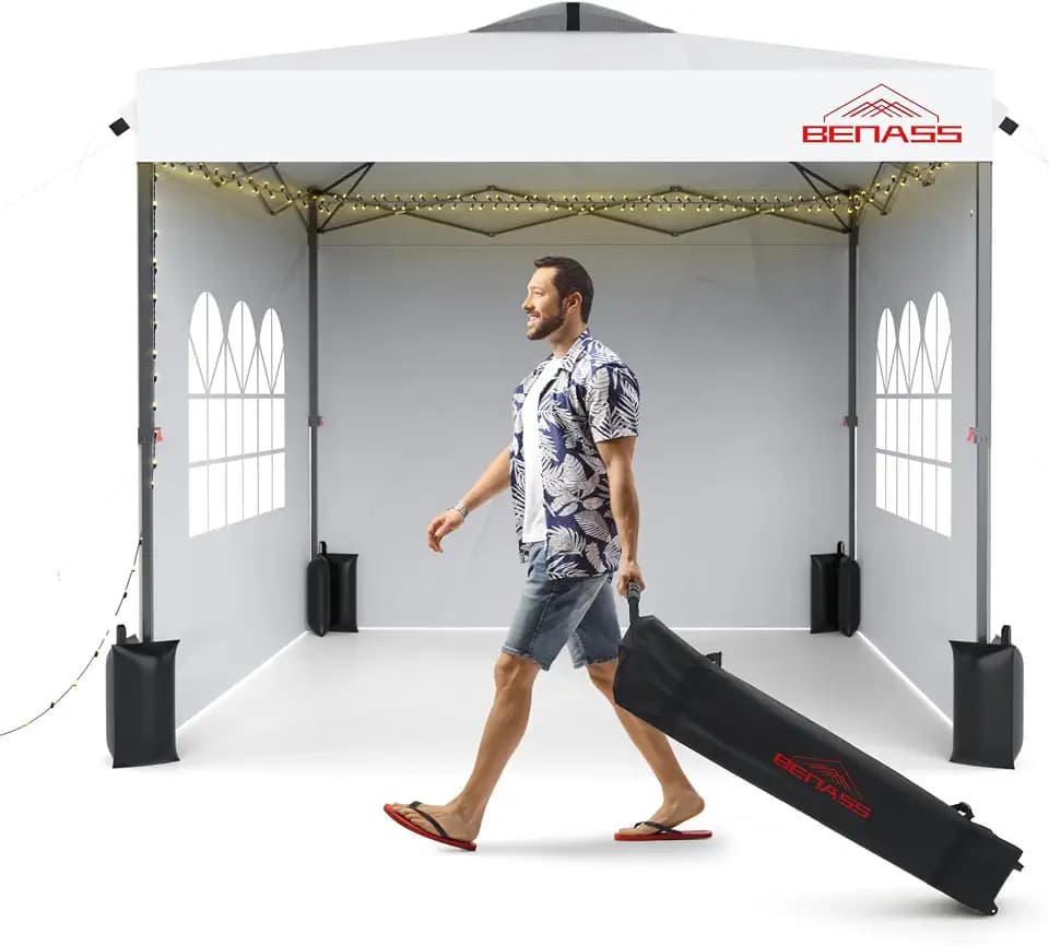 10x10 Pop Up Canopy Tent with 3 Sidewalls, White