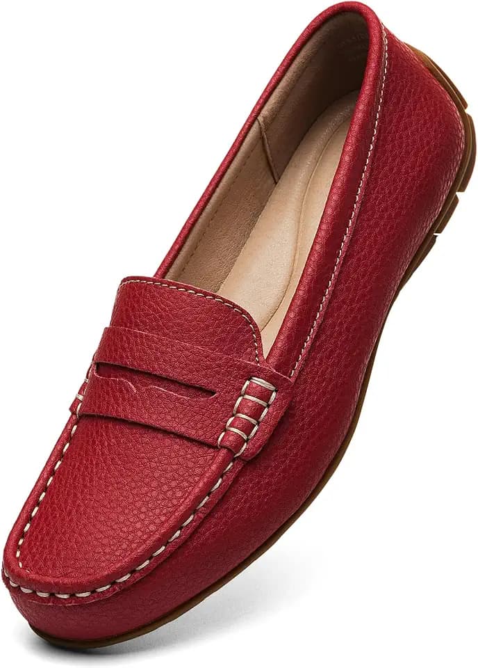 KORDAL Women's Comfortable & Lightweight Leather Penny Loafers Slip-Ons Cute Business Casual Dress Shoes Work Office Flats Everyday Walking Shoes Driving Mocs for Women