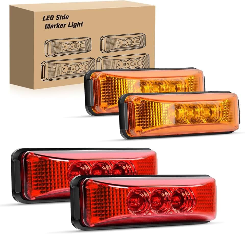 Nilight 4PCS 3.9 Inch Amber Red LED Side Marker Lights for Trailer Truck