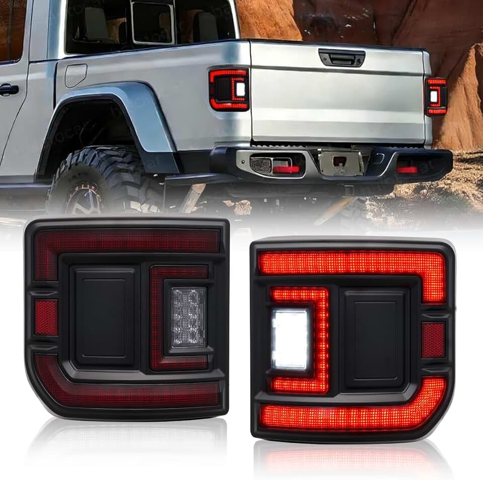 BUNKER INDUST Flush Mount LED Tail Lights Fit for Jeep Gladiator JT 2020-2026, 1 Pair Rear Tail Lamp Brake Light Turn Signal Reverse Running Light Assembly