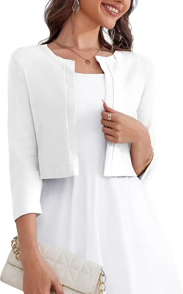 OmicGot Women's 3/4 Sleeve Bolero Shrug Open Front Cropped Cardigan Sweater
