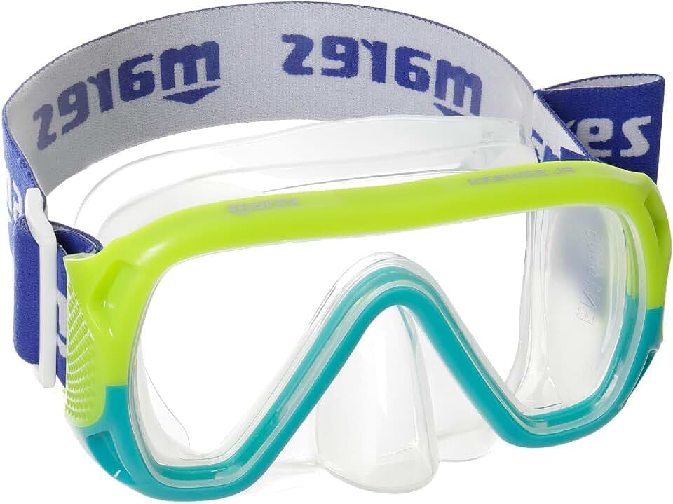Mares Keewee Jr – Taucherbrille Kinder aus Silikon, Einzellinse aus gehärtetem Glas, großes Sichtfeld, Stoffband mit Schnorchelhalter
