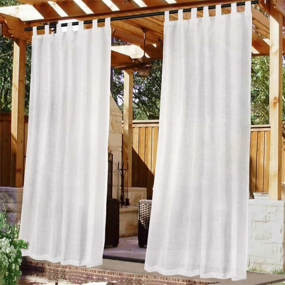 Outdoor Vorhang Wasserdicht mit Abnehmbaren Schlaufen Weiß Halbtransparent 2 Stücke 213x132 cm Leinenoptik Outdoorvorhänge Blickdicht Vorhänge für Terrassentür Pavillon