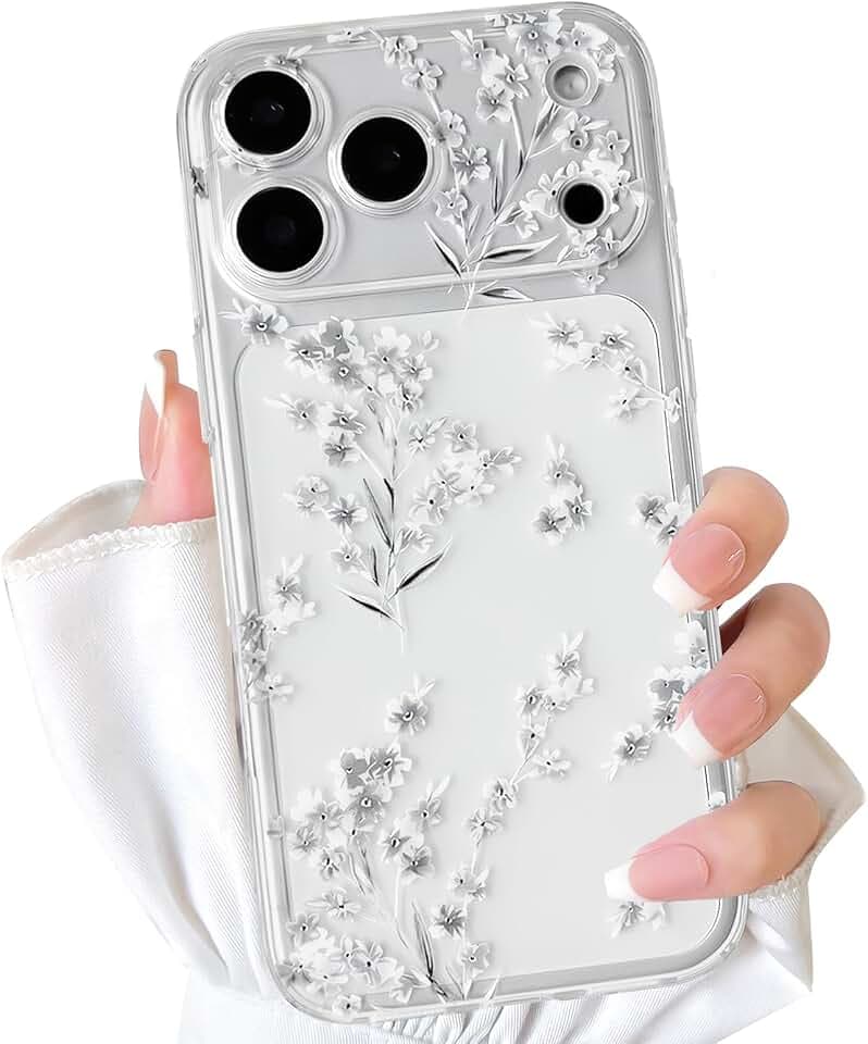 NITITOP für iPhone 17 Pro Max/18 Pro Max Hülle Süße Durchsichtig Blume,Weiß