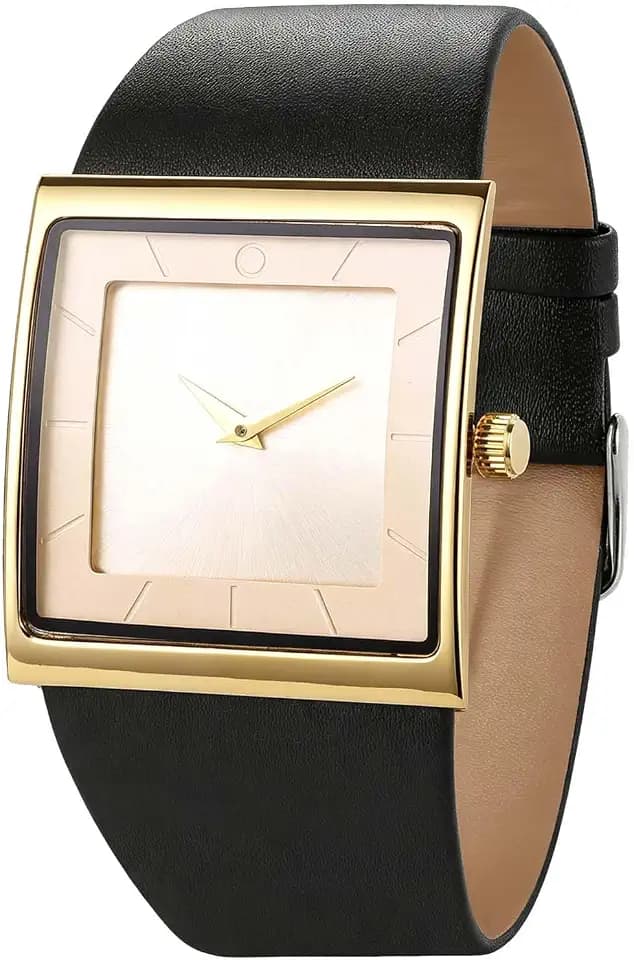 SIBOSUN Mens Watch Men's Square Watches for Men Fashion Minimalist Quartz Business Casual Wrist Analog, Classic Dial 1.6 Inch, Leather Strap 1.3 Inch