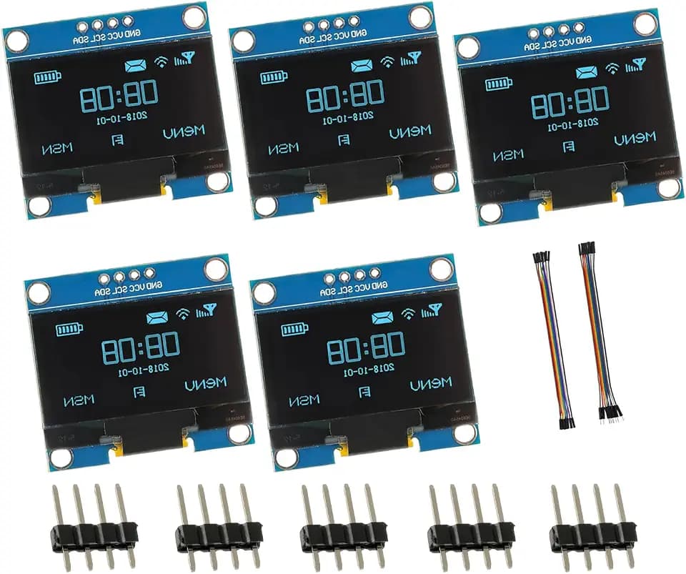 5 Pack 1.3 inch OLED IIC Display Module 128x64 Pixel Mini Self-Luminous Display Screen Board for Arduino Projects Raspberry Pi with Wire(Blue)