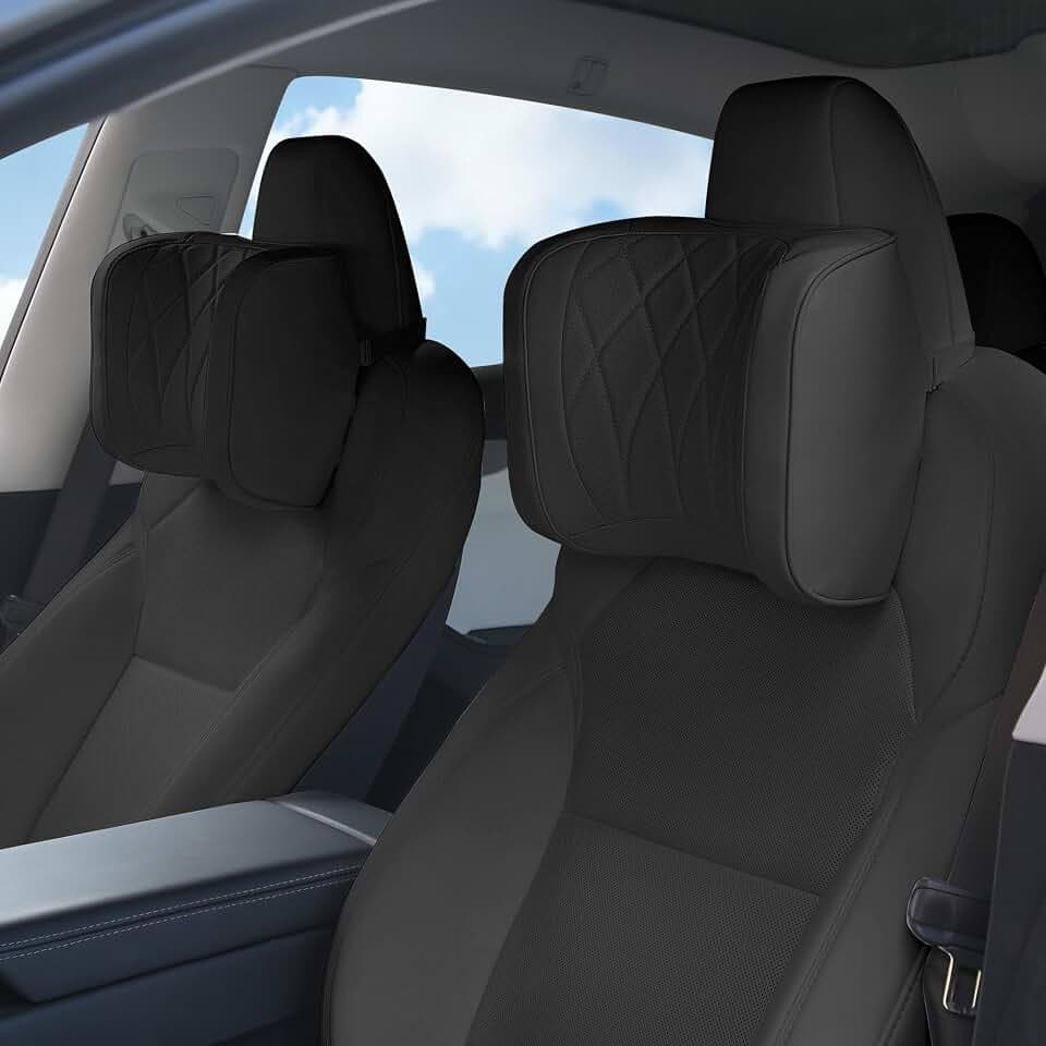 Car Headrest Leather Memory Foam Neck Pillow for Driving with Leather Soft Comfortable Seat Head Pillow Cushion / Car Neck Pillow SUV Sedan Relieving Neck Stiffness Seat Neck Support Pillow Black 2PC